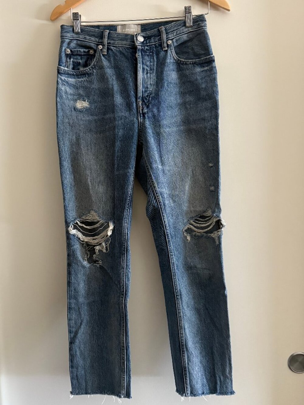 Everlane Straight Leg Distressed Medium Wash Jeans Crop
